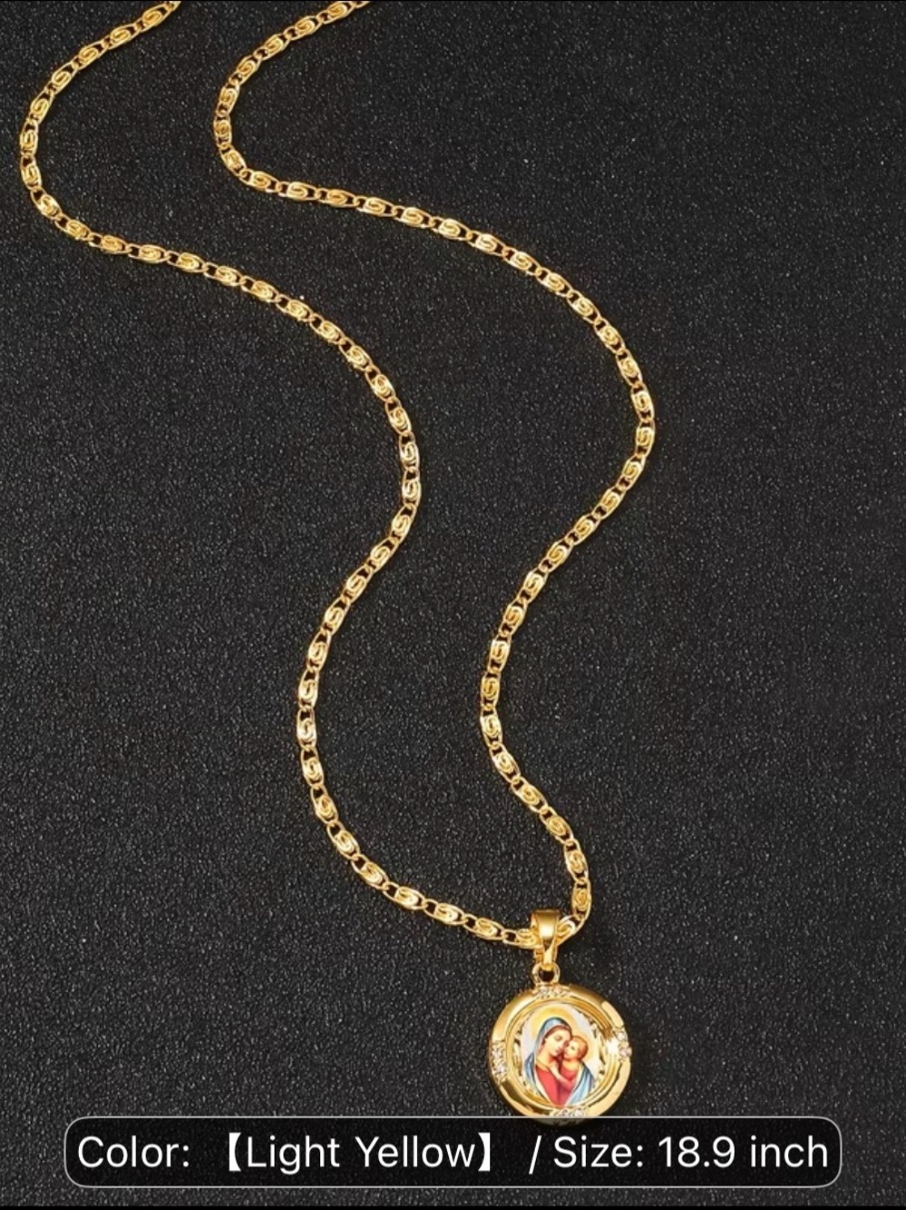Gold-Tone Light Yellow Religious Pendant Necklace